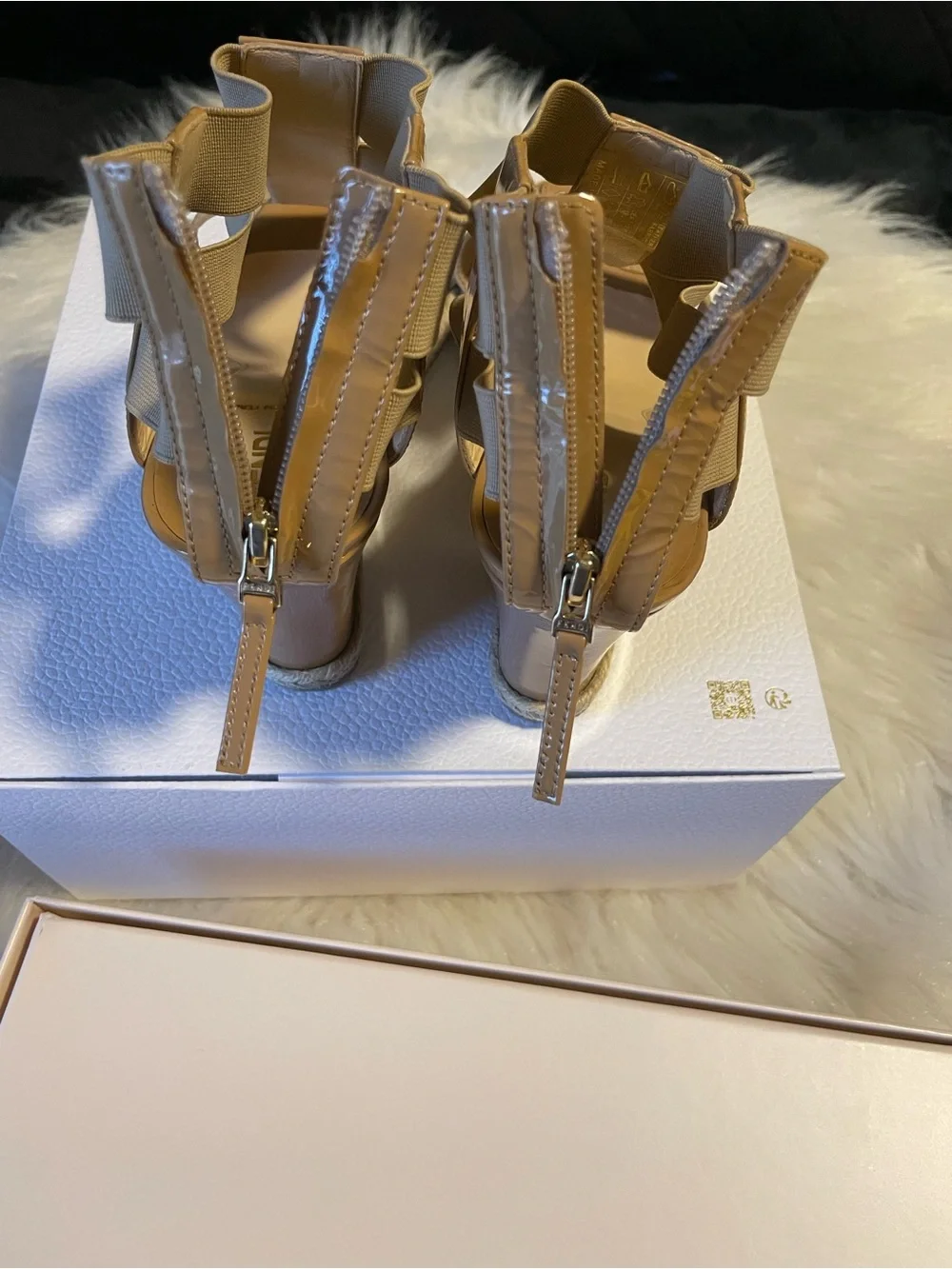 Fendi Beige Patent & Elastic Wedge Sandals Made in Italy 🇮🇹 Size 37.5